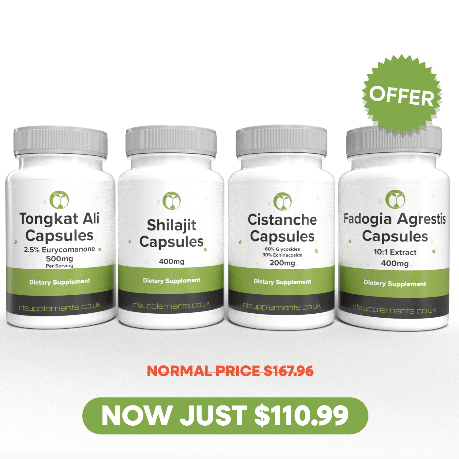 Natural TRT Stack Tongkat Ali, Fadogia, Shilajit & Cistanche Natural Foundation Supplements